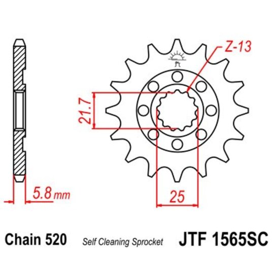 Reťazové koliečko JT JTF 1565-14SC 14T, 520 Samočistiace ľahké