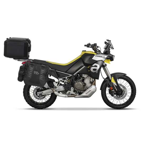Kompletná sada sedlových brašní SHAD TERRA TR40 adventure a hliníkového kufra SHAD TERRA BLACK 37L vrátane montážnej sady SHAD Aprilia Tuareg 660