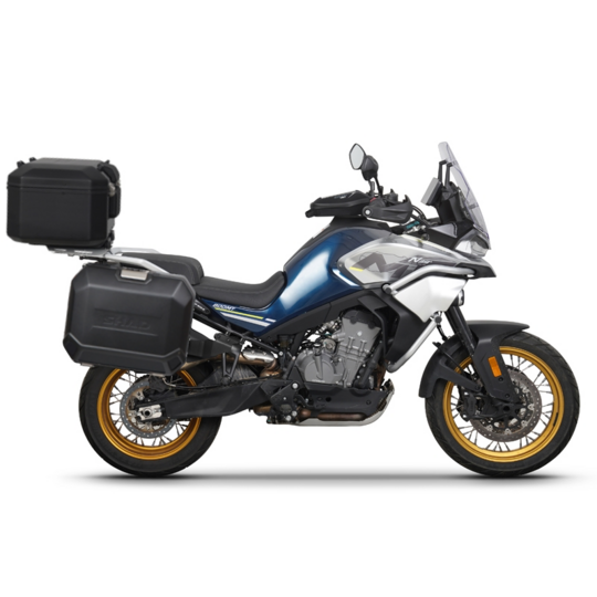 Kompletná sada hliníkových kufrov SHAD TERRA BLACK, 55L topcase + 36L / 47L bočné kufre, vrátane montážnej sady a dosky SHAD CF Moto 800MT