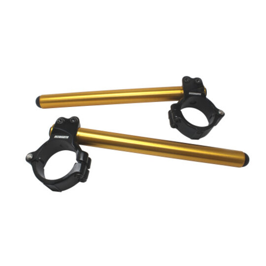 Aluminium-forged clip-ons ACCOSSATO with metal clamp composed of 2 half-rings 10 degrees inclination, gold