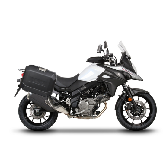 Kompletná sada bočných čiernych hliníkových kufrov SHAD TERRA BLACK , 36L/36/ bočné kufre, vrátane montážnej sady SHAD SUZUKI DL 650 V-Strom