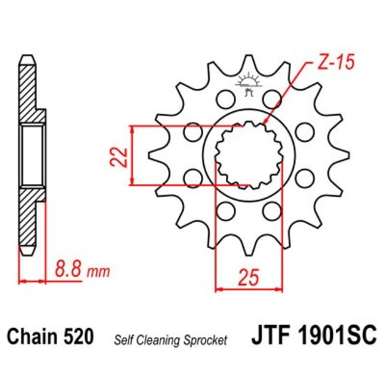 Reťazové koliečko JT JTF 1901-16SC 16T, 520 Samočistiace ľahké