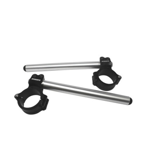 Aluminium-forged clip-ons ACCOSSATO with metal clamp composed of 2 half-rings 10 degrees inclination, silver