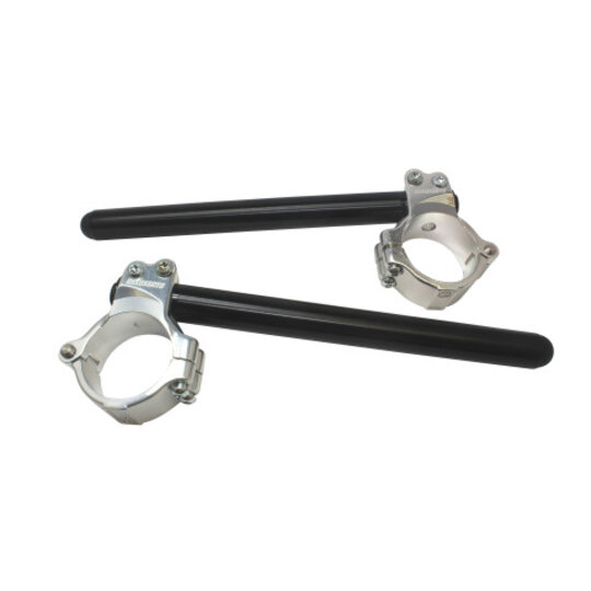 Aluminium-forged clip-ons ACCOSSATO with metal clamp composed of 2 half-rings 10 degrees inclination, black