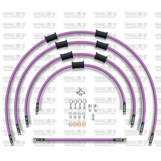 ŠTANDART -predok -sada Venhill POWERHOSEPLUS KAW-11001F-PU (5 hadíc v sade) Fialové hadice, chrómové koncovky