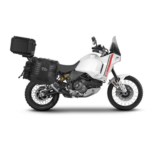 Kompletná sada bočných adventure vakov SHAD TERRA TR40 a hliníkového 55 L vrchného kufru ,vrátane montážnej sady SHAD DUCATI DESERT X