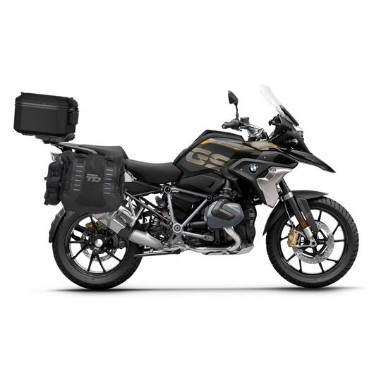 Set of SHAD TERRA TR40 adventure saddlebags and SHAD TERRA aluminium top case TR55 PURE BLACK, including mounting kit SHAD BMW R1250GS ADVENTURE