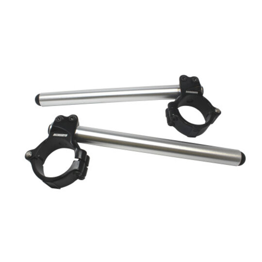 Aluminium-forged clip-ons ACCOSSATO with metal clamp composed of 2 half-rings 10 degrees inclination, silver