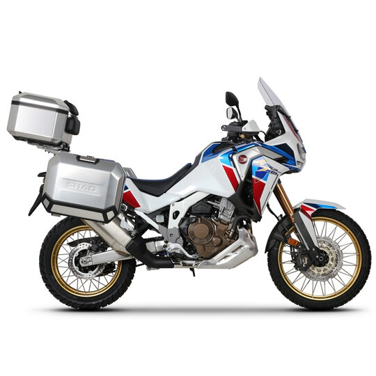 Kompletná sada hliníkových kufrov SHAD TERRA, 48 litrový vrchný kufor, 36/47 litrový bočné kufre, vrátane montážnej sady a platni SHAD HONDA CRF 1100 Africa Twin