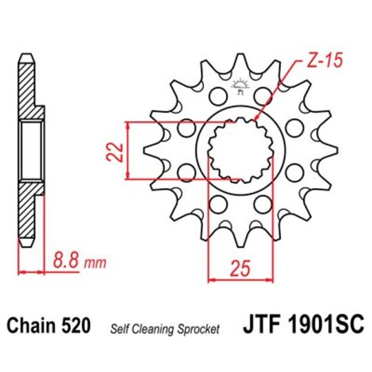 Reťazové koliečko JT JTF 1901-14SC 14T, 520 Samočistiace ľahké