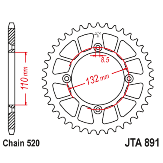 Hliníková reťazová rozeta JT JTA 891-46BLK 46T, 520 čierna