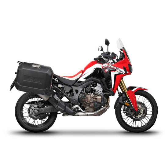 Kompletná sada bočných čiernych hliníkových kufrov SHAD TERRA BLACK , 36/47 l litrov, vrátane montážnej sady SHAD HONDA CRF 1100 Africa Twin