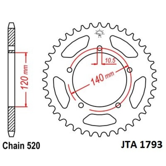 Hliníková reťazová rozeta JT JTA 1793-42 42T, 520