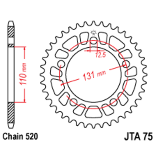 Hliníková reťazová rozeta JT JTA 75-40 40T, 520