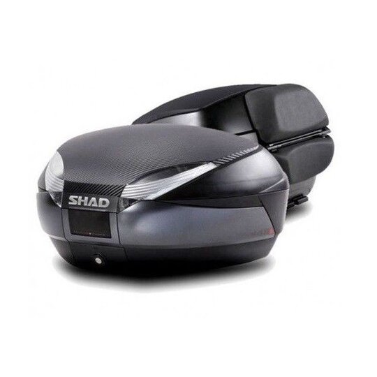 Vrchný kufor na motorku SHAD SH48 D0B48306R Tmavo šedá s operadlom, karbónovým poťahom a zámkom PREMIUM SMART
