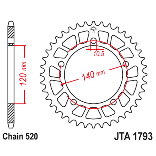 Hliníková reťazová rozeta JT JTA 1793-46BLK 46T, 520 čierna