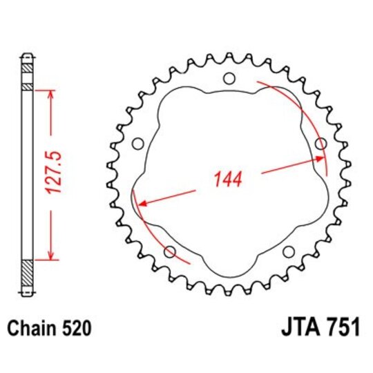 Hliníková reťazová rozeta JT JTA 751-38 38T, 520