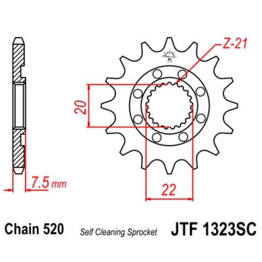 Reťazové koliečko JT JTF 1323-14SC 14T, 520 Samočistiace ľahké