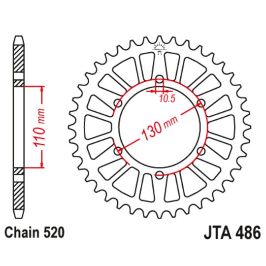 Hliníková reťazová rozeta JT JTA 486-50BLK 50T, 520 čierna