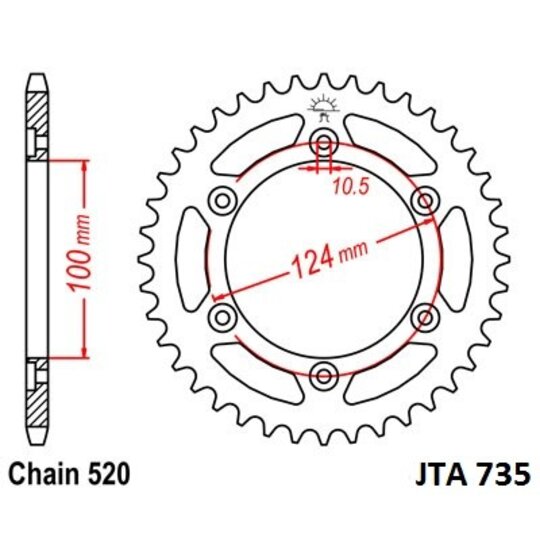 Hliníková reťazová rozeta JT JTA 735-40BLK 40T, 520 čierna
