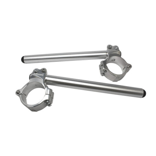Aluminium-forged clip-ons ACCOSSATO with metal clamp composed of 2 half-rings 10 degrees inclination, silver