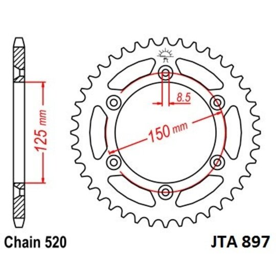Hliníková reťazová rozeta JT JTA 897-50BLK 50T, 520 čierna