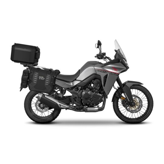 Set of SHAD TERRA TR40 adventure saddlebags and SHAD TERRA aluminium top case TR55 PURE BLACK, including mounting kit SHAD HONDA TRANSALP 750