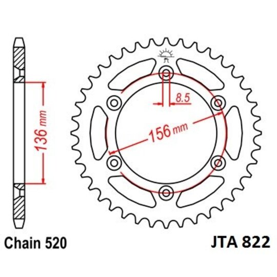 Hliníková reťazová rozeta JT JTA 822-44 44T, 520