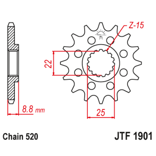 Reťazové koliečko JT JTF 1901-14RB 14T, 520 pogumované