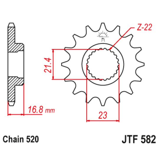 Reťazové koliečko JT JTF 582-16RB 16T, 520 pogumované