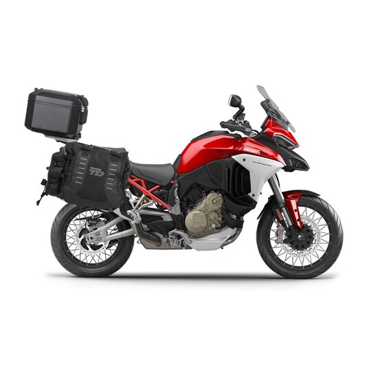 Set of SHAD TERRA TR40 adventure saddlebags and SHAD TERRA aluminium top case TR55 PURE BLACK, including mounting kit SHAD DUCATI MULTISTRADA 1200 V4